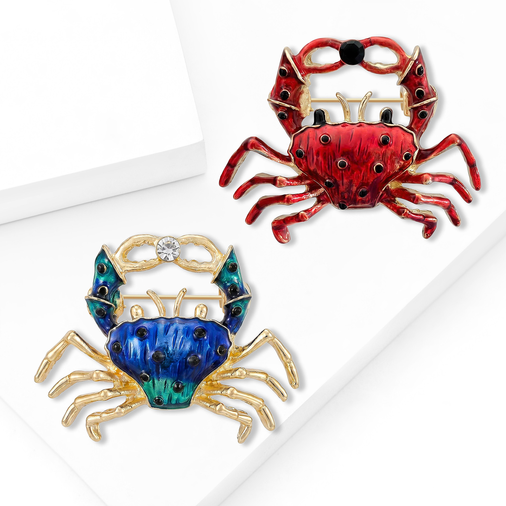 Korean-Style Creative Alloy Enamel Crab Brooch, Fashionable and Simple Suit Shirt Brooch Accessory: Br1592