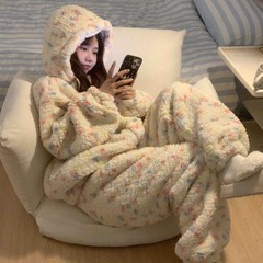 法式高级感波点珊瑚绒睡衣女冬季加绒加厚法兰绒家居服套装可外穿