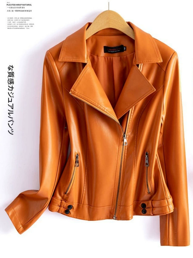 Short autumn jacket, genuine leather, plus size