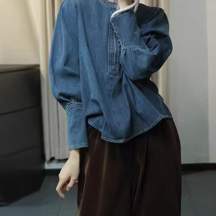 2025 spring new short Denim shirt T-shirt casual top