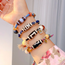 藏式纯手工编织天珠玛瑙手链手搓棉绳可调节手链国潮民族风男女款