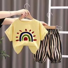男女童夏季纯棉套装2023新款洋气女宝宝韩版短袖T恤+防蚊裤两件套