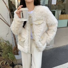 夹棉加厚小香风羊羔毛外套女2025秋冬百搭新款外穿毛绒宽松上衣女