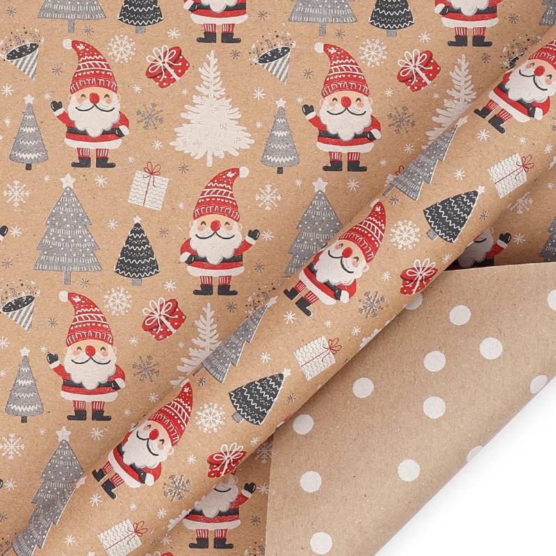 Explosiones transfronterizas de gran tamaño papel de papel de regalo de Navidad kraft retro impresión de doble cara al por mayor