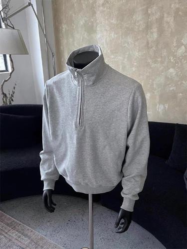 Men's American Semi-Zip Stand-Up Hoodie Sweatshirt for Spring and Autumn, Trendy Brand Heavyweight Loose Casual Versatile Unique Design Outerwear
