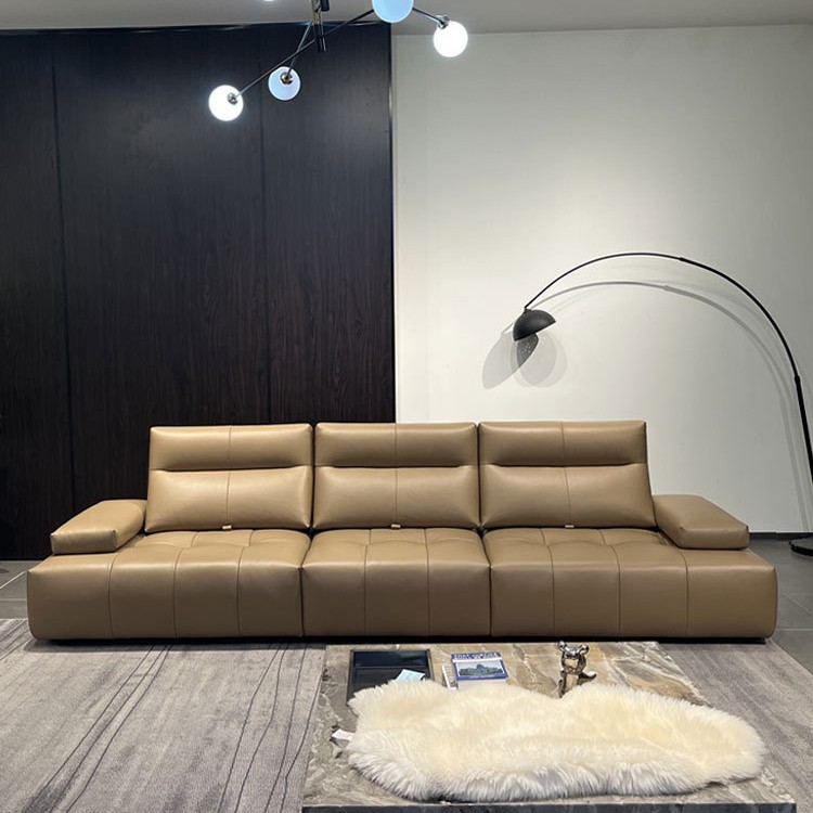 Nórdico minimalista italiano sala de estar plumoso sofá gris oscuro casa pequeña y mediana combinación de diseño maestro de cuero de vaca