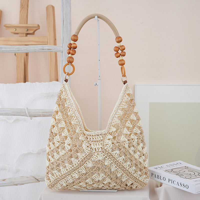 Ins Style Woven Straw Bag For Women, Large Capacity Bohemian Beach Vacation Shoulder Bag, Lightweight - Thumbnail 6