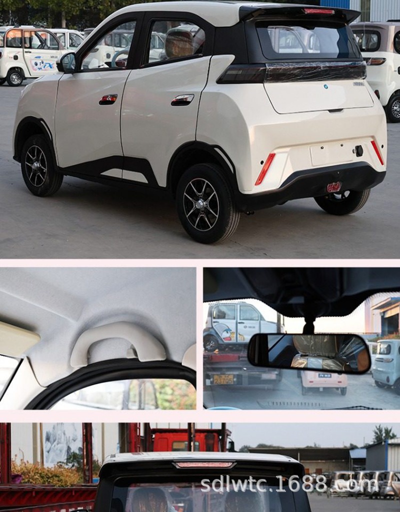 Seagull-Style Electric Four-Wheel Vehicle, Household Fuel-Electric Hybrid Car for Women, Fully Enclosed Lithium Battery Electric Vehicle