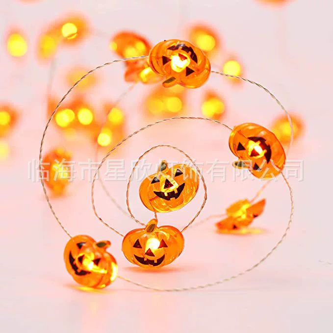 Светодиодная гирлянда на медной проволоке Halloween, тыква/летучая мышь/привидение, 2–5 м, батарейный блок