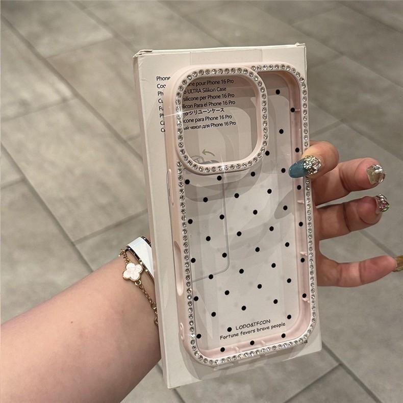 Transparent Korean Style Polka Dot Phone Case Suitable for iPhone 17 Pro Max 16, Double-Sided Rhinestone for Apple 15 14 13, Sparkling Transparent Korean Style Polka Dot Phone Case Suitable for iPhone 17 Pro Max 16, Double-Sided Rhinestone for Apple 15 14 13, Sparkling