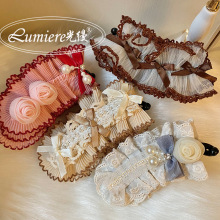 法式洛丽塔原创设计小众甜美少女蕾丝蝴蝶结香蕉夹温柔甜妹发夹女