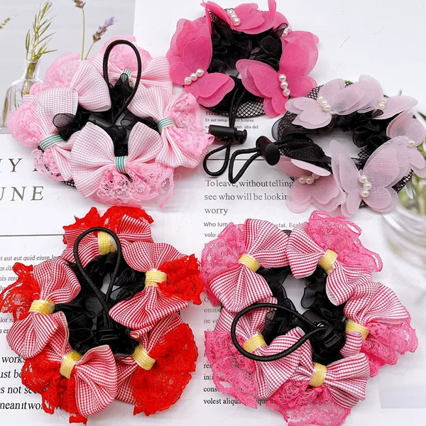 New bow dance elastic net pocket headdress flower girl performance updo headdress hair Ring children hair Net Wholesale