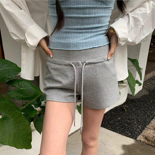 Grey Athletic Shorts for Women - 2025 High-Waisted Drawstring Fitted Design Sensory Casual Hot Pants