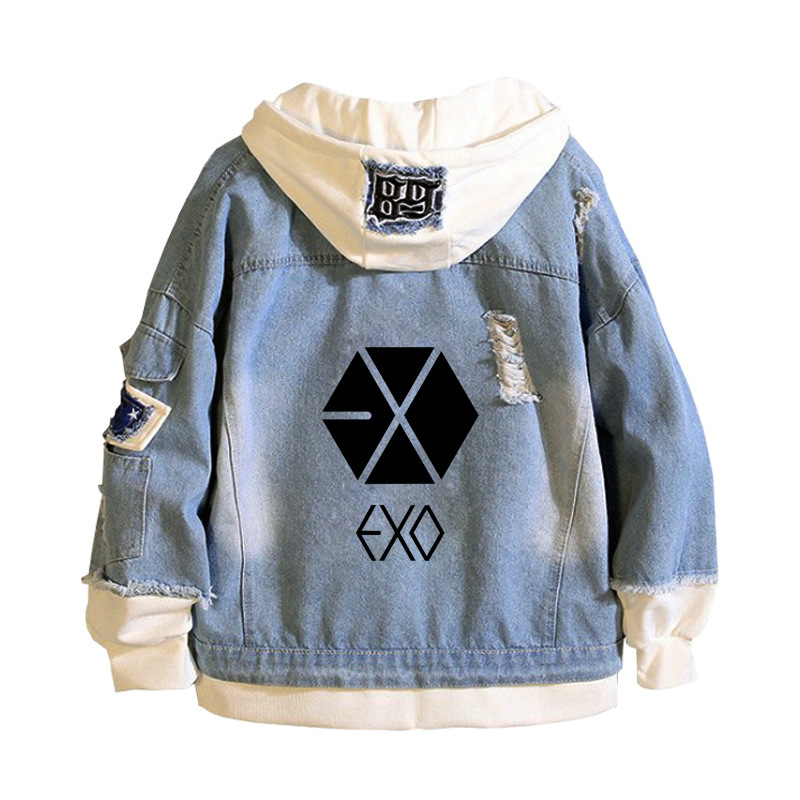 Cross-border EXO group star peripheral sweater spring and autumn men's hoodie Korean fashion fake two-piece Denim coat