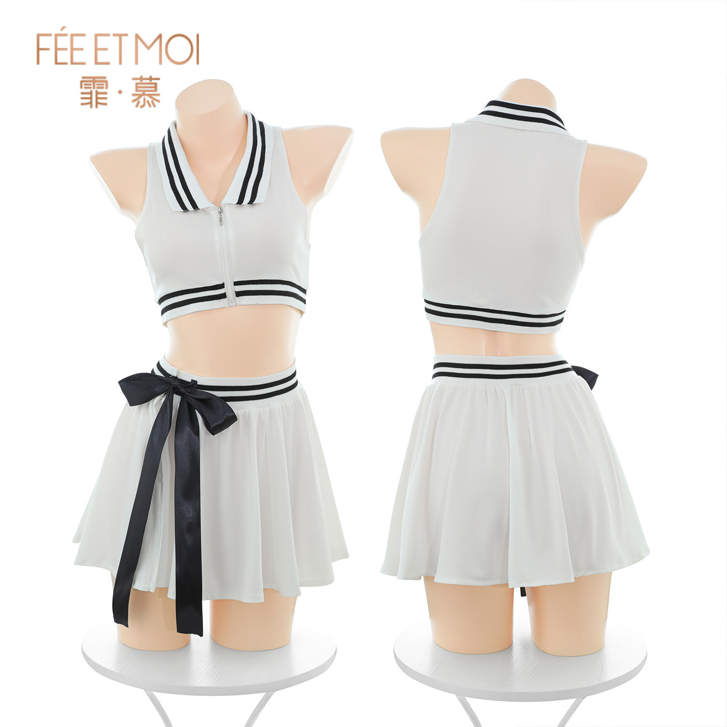 Feimu テニス女神スプリットセット胸露出サイドスリット露出尻浮気セクシーパジャマセクシーランジェリー ZY38