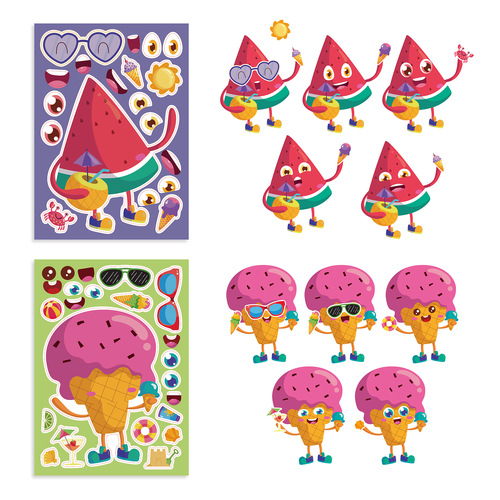 CM2212016 Summer Colorful Children's Anime Cartoon Parent-Child Interactive Brain-Teasing Puzzle DIY Face Sticker Fruit Sticker
