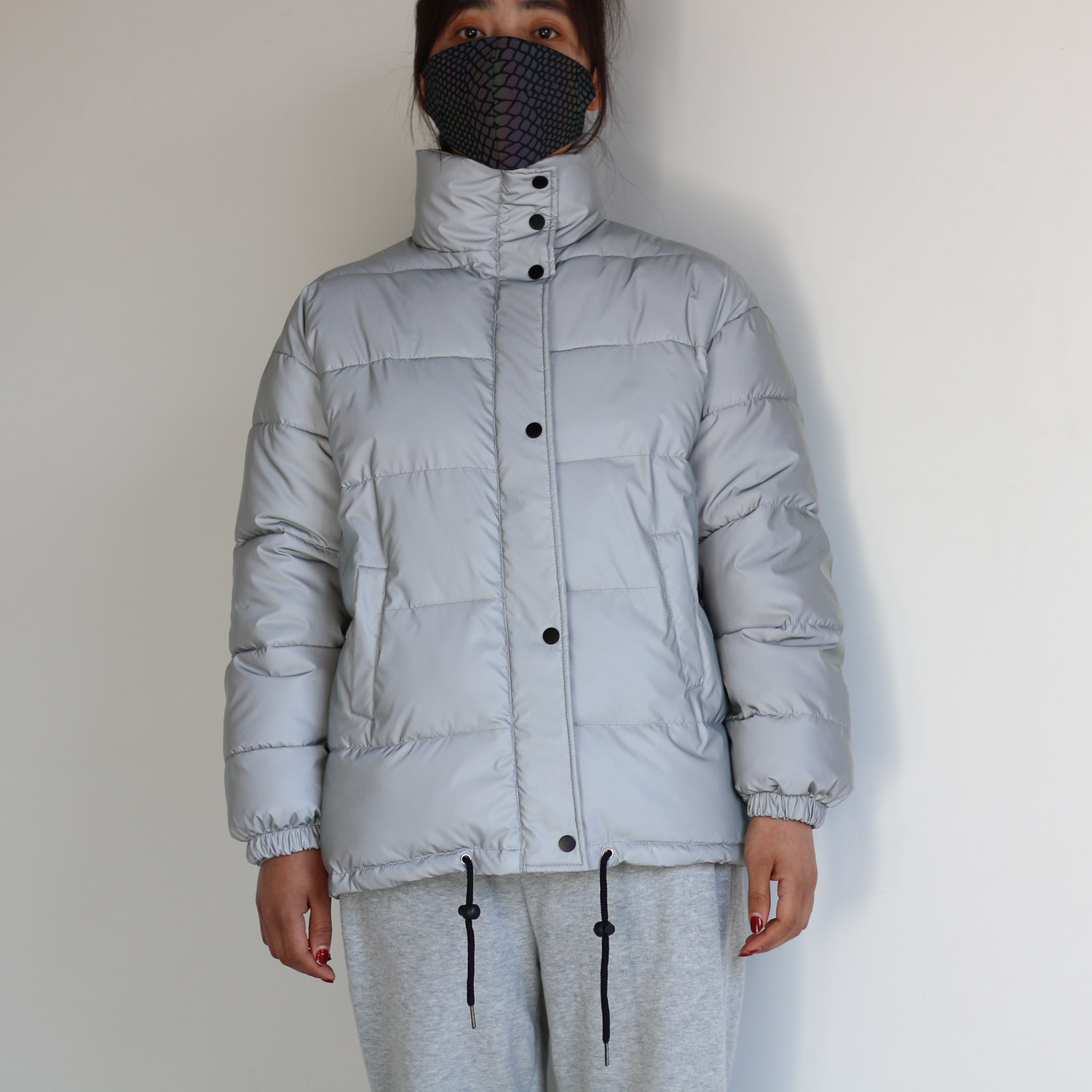 Men's Clothing stand collar reflective cotton coat for women fashion luminous thick cotton coat_voghion.com