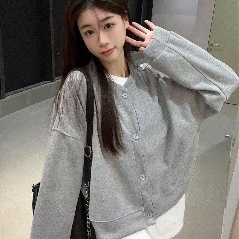 纯色长袖开衫卫衣外套设计2025女装新款百搭春季宽松休闲上衣女装|undefined