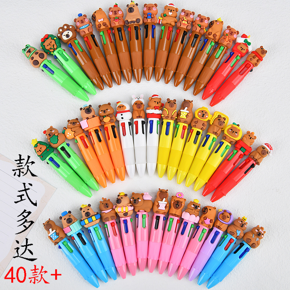 Caricatura transfronteriza encantadora forma de lápiz de bolas de cuatro colores para niños portátiles multicolores bolígrafo pulsado