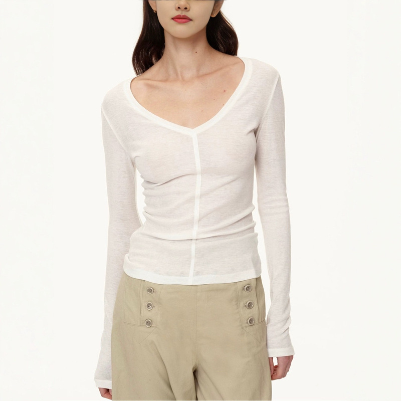in stock North Tencel Wool V-neck Slim-fit Micro-elastic Long-sleeve Base
