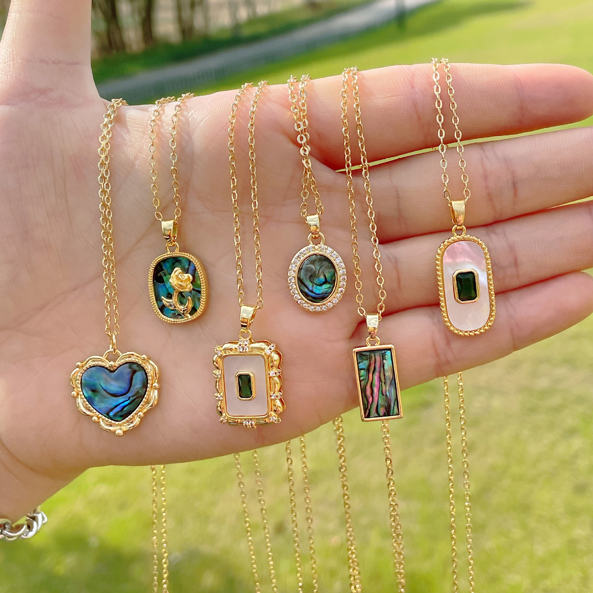 INS Style Simple Style Round Heart Shape Rectangle Copper Gold Plated Round Ellipse Plating Opal She