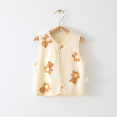 Y2201 Baby Vests for Autumn and Winter, Pure Cotton, Unisex, Knit Cardigan, Home Use, Fleece-Lined Top, Backless