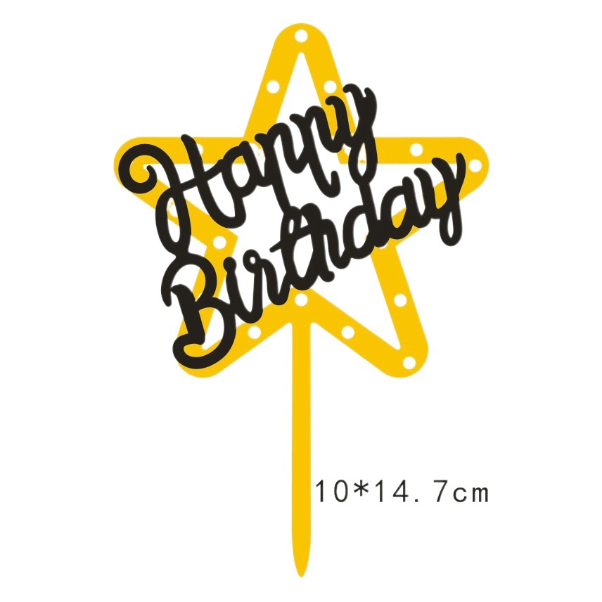 Fábrica directa acrílico de doble capa estrella de cinco puntas Feliz cumpleaños pastel decoración plug-in pin bandera