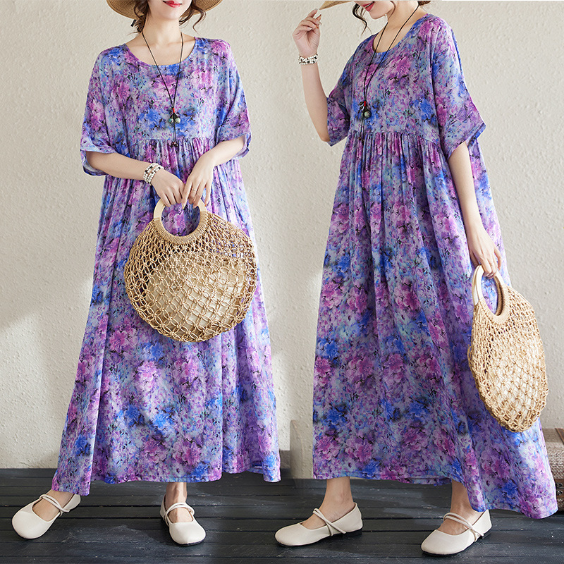 Retro Age-Reducing Round-Neck Dress 2026 Summer New Plus-Size Women's Clothing for Moms Short-Sleeve Mid-Length Dress Retro Age-Reducing Round-Neck Dress 2026 Summer New Plus-Size Women's Clothing for Moms Short-Sleeve Mid-Length Dress