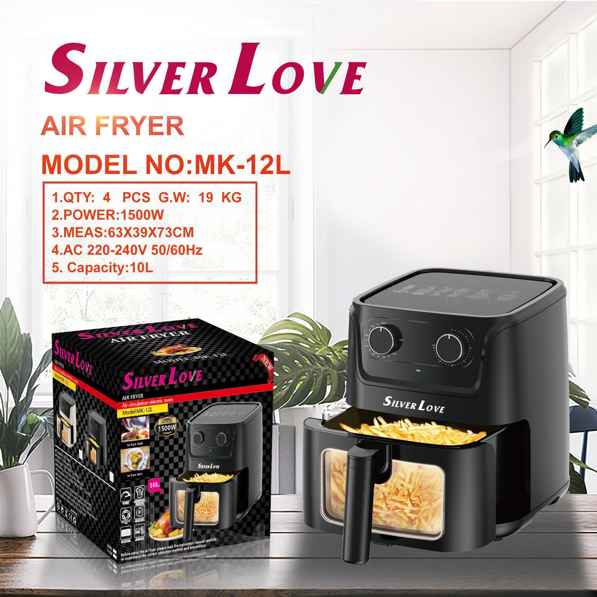 Foreign Trade Export Airfryer Household Air Fryer Electric Fryer Multi-Functional Smart Fried Chicken and French Fries 1500W