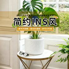 石纹盆洞洞纹理圆柱体自动吸水花盆桌台花盆加厚树脂材质特大号