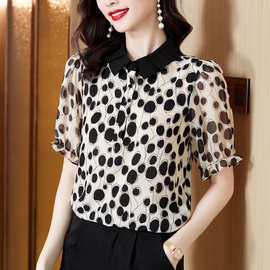 爆款雪纺衬衣2025夏波点套袖宽松显瘦洋气百搭上衣女
