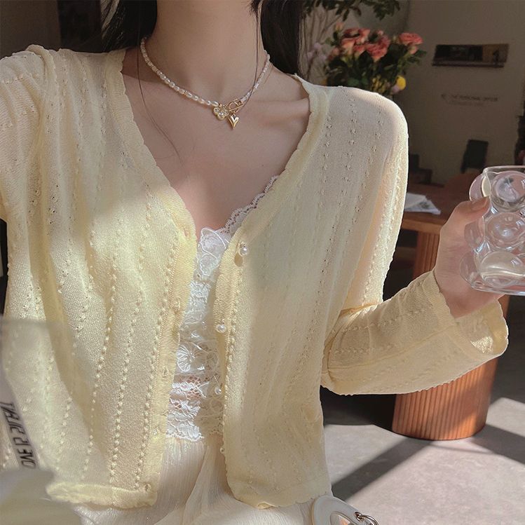 Knitted Ice Silk Cardigan for Women 2025 Summer New Sun Protection Top Air-Conditioned Blouse Jacket Pure Lust Style Shawl Thin