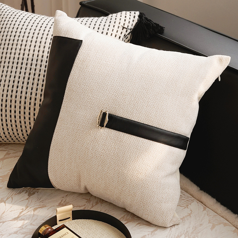 ins nórdico francés lujo negro y blanco retro almohada sofá sala de estar superior almohada cojín cabezal de cama respaldo