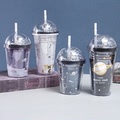 双层制冷星空塑料杯创意星球卡通水杯微景太空人碎冰杯礼品带灯