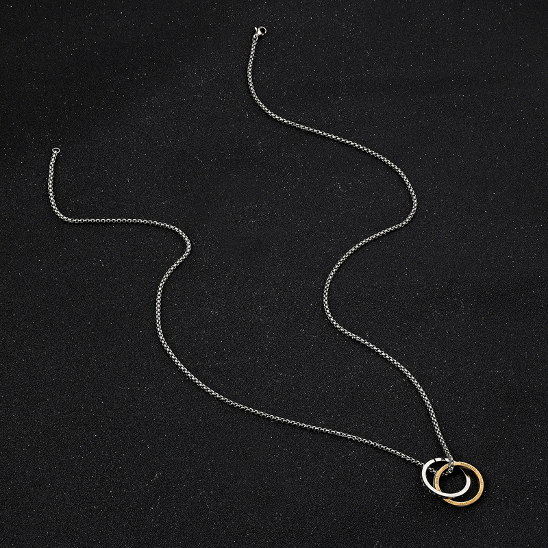 Interlocking Ring Pendant Necklace Stainless Steel Hip-hop Style_voghion.com