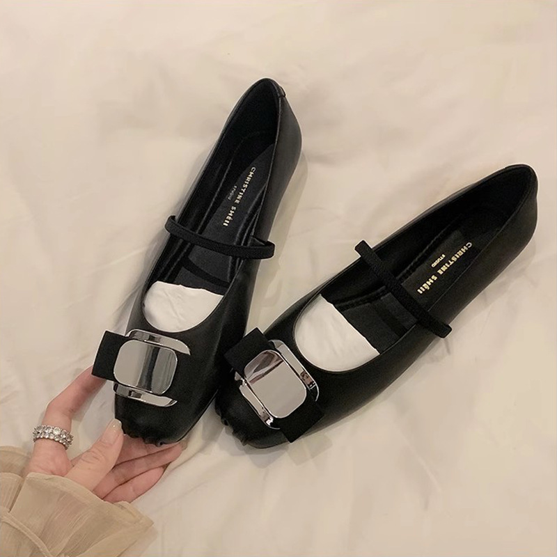 Nuevo Modelo Primavera 2025 ~ Zapatos Planos Mary Jane con Tacón Grueso y Lazo en la Punta Cuadrada, Zapatos de Ballet para Mujer