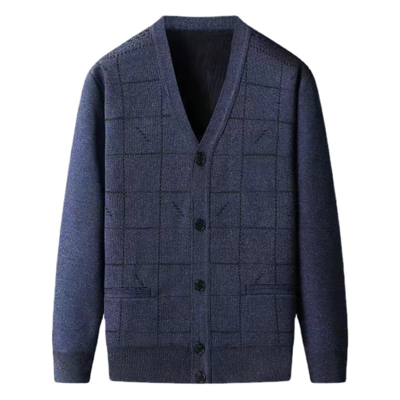 Una pieza de entrega de primavera y otoño de los hombres de mediana edad y de edad avanzada cardigan no forrado de lana suéter de manga larga cardigan abrigo abuelo desgaste ropa de otoño