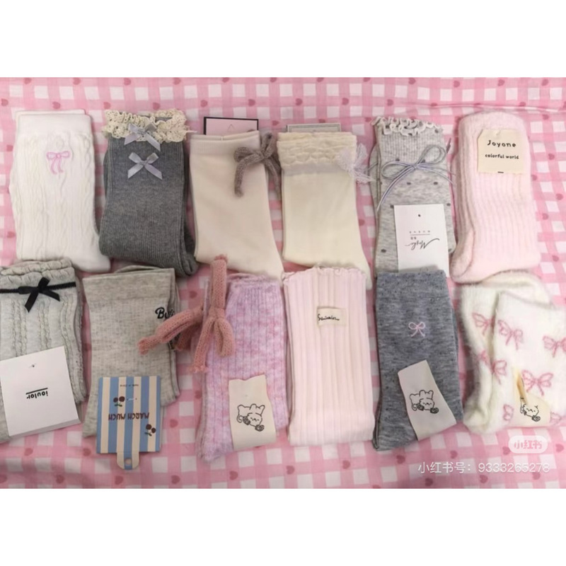Little red book blogger recommend, sweet girl JK bow mesh lace Joker tube pile socks
