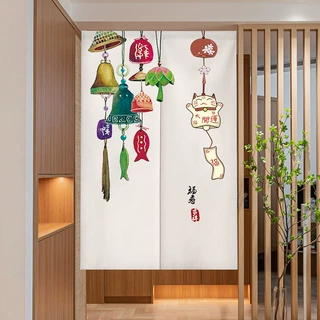 日式招财猫门帘布艺隔断帘卧室客厅玄关装饰半帘饭店厨房遮挡布帘