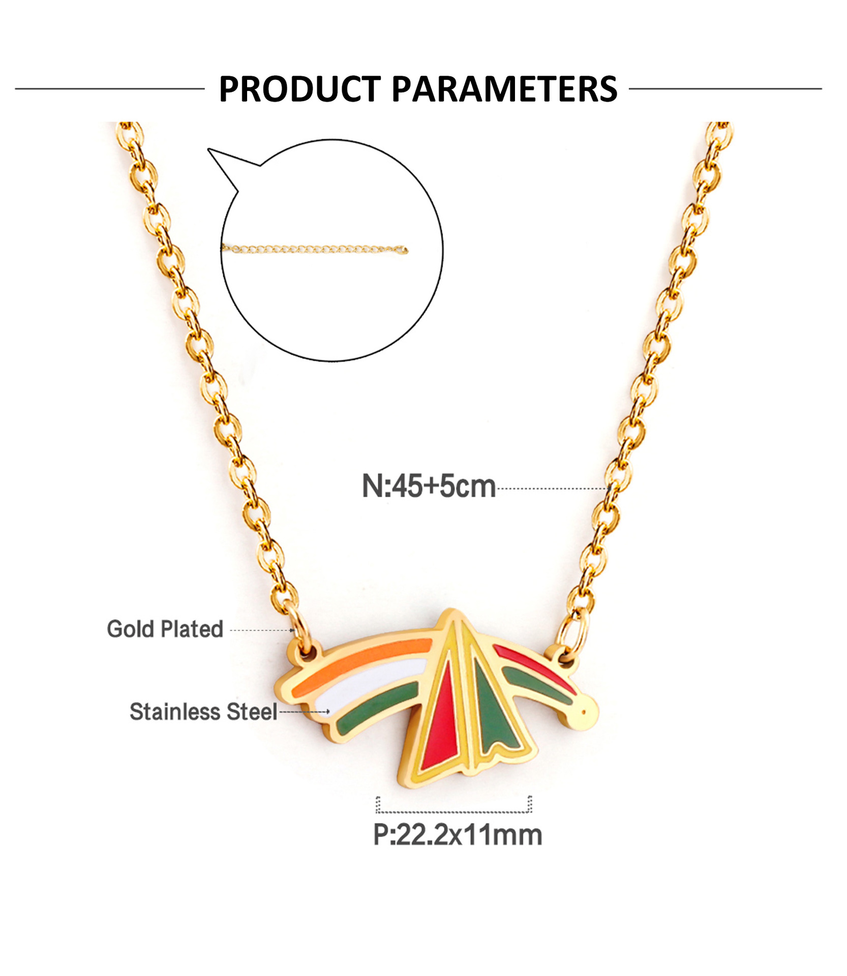 Fashion Rainbow Stainless Steel Plating Pendant Necklace 1 Piece