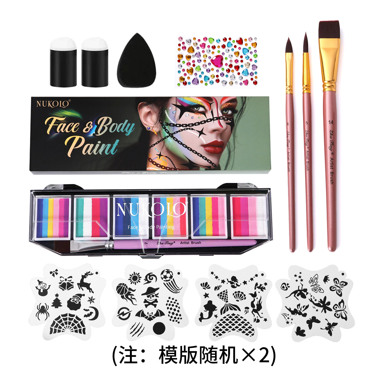 Ventas transfronterizas calientes 6 grupos de paleta de color de barra arcoíris conjunto acuoso cuerpo humano pintado pigmento de pintura facial pasta de color pigmento de acuarela