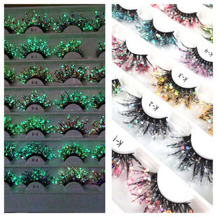 25mm Luminous 3D False Eyelashes Natural Makeup Stage Makeup Glitter Sequin Diamond Thick Exaggerated European and American Eyelashes Shiny