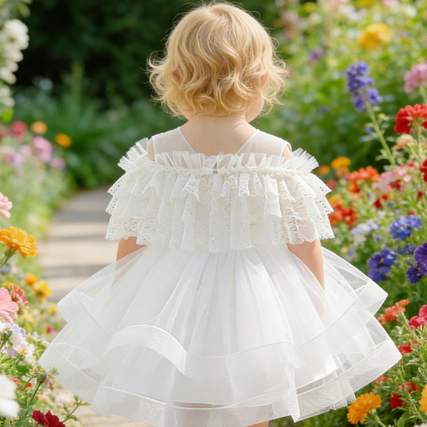 Vestido de verano 2026 de nuevo estilo para niñas, vestido con encaje, falda tutú de malla, vestidos infantiles