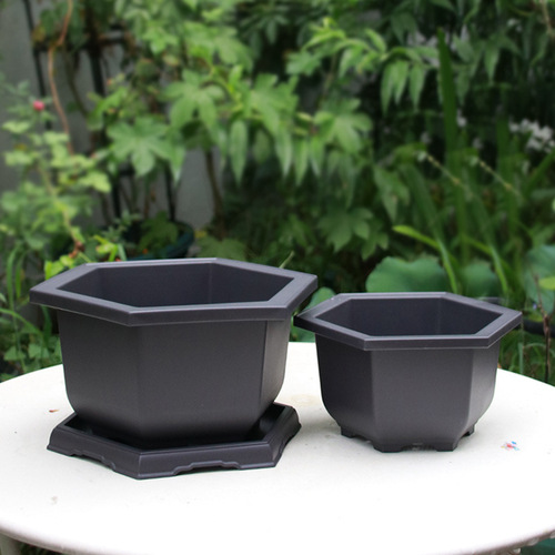 Gardening imitation purple sand flower pot thickened plastic hexagonal orchid pot succulent flower pot rectangular bonsai pot wholesale
