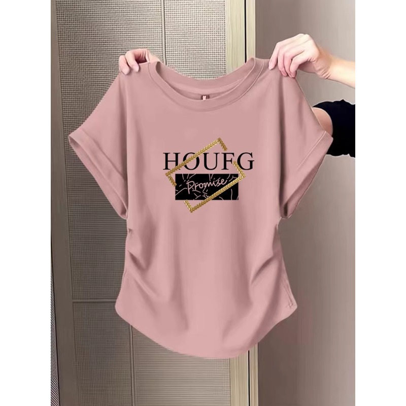 小さなフライングスリーブプリーツ右肩ピュアコットン半袖Tシャツ女性用2025新しいファッショナブルなウエスト痩身トップ夏|undefined