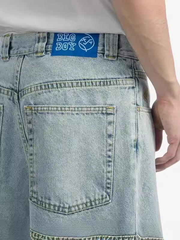 Polar Big Boy Jeans Y2K Harajuku Hip Hop Cartoon Embroidered Blue Loose Jeans Pants Men