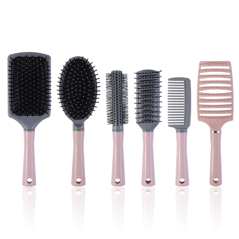 Набор из 6 предметов для ухода за волосами: щетка и расческа, Sakura Pink, изогнутая лопатка, вентиляционные и массажные щетки