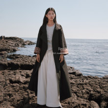 Ress.M十三行极简美式复古中长款大衣撞色格子撞色长风衣外套上衣