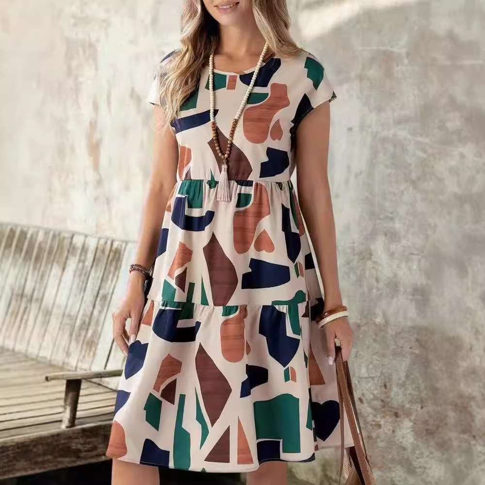 Cross-Border European and American Spring and Summer New Dress, Fashionable and Elegant Printed Skirt, Amazon Women's Clothing 2025 Women