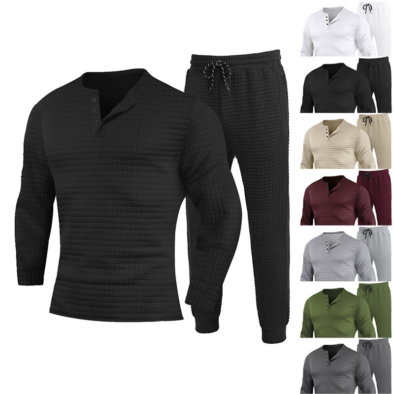 Herren Henley Shirt Und Jogger Hose Set Für Herbst Und Winter_voghion.com